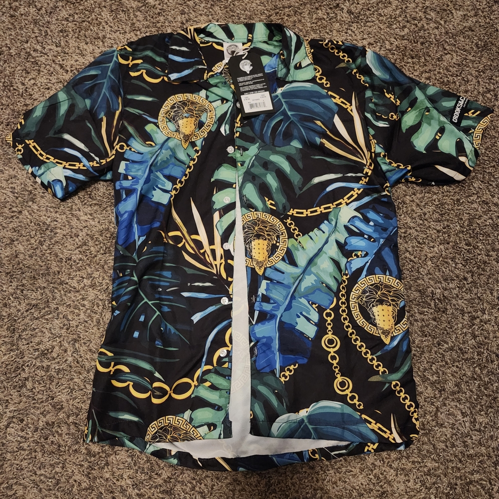 Crooks & Castles Shirt Mens S Medusa AOP Floral Print Chains Hipster Millennial